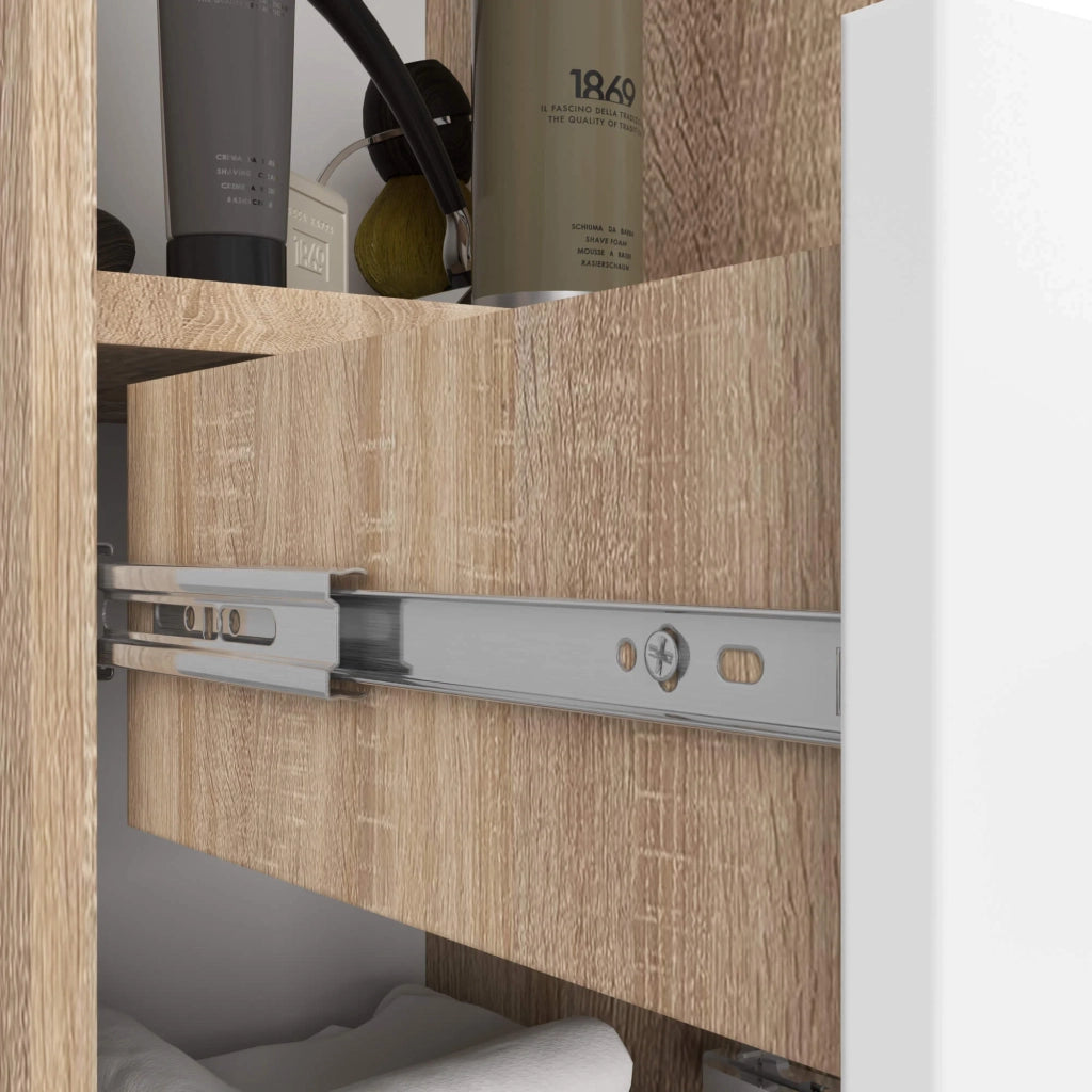 Colonna da bagno AKORD FIN Sonoma Quercia 30 cm 2 ante 1 cassetto inserto frontale Bianco 30x30x140 cm