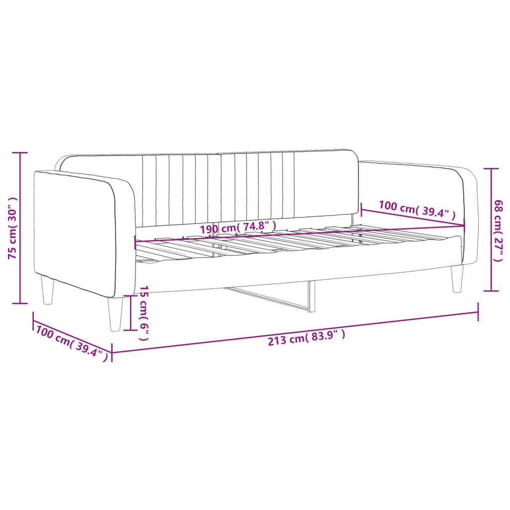 Letto da camera | Letto da Giorno Grigio Chiaro 100x190 cm in Velluto