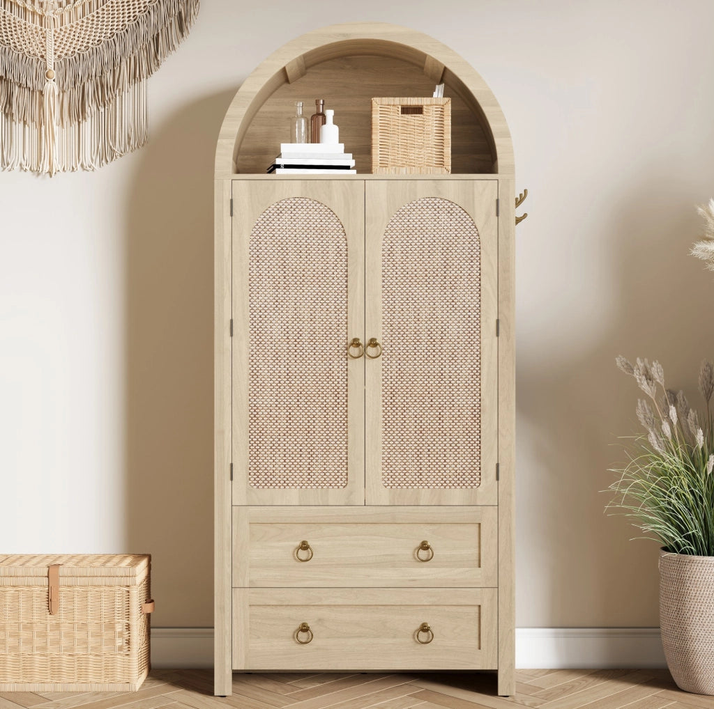 Credenza ad arco in rattan con doppio cassetto