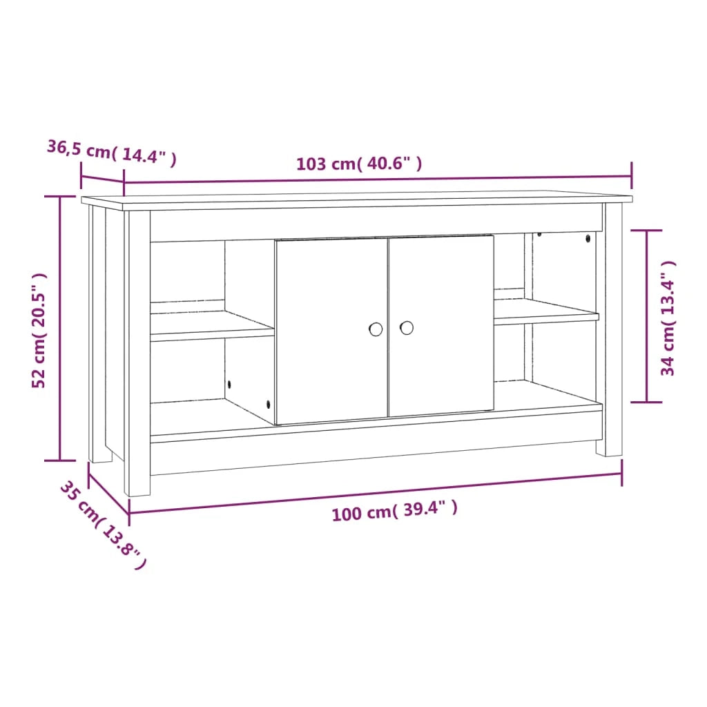 Mobile TV multimediale scaffale TV credenza mobile TV sala da pranzo soggiorno camera da letto 103 x 36,5 x 52 cm legno di pino massiccio grigio 02_0025631