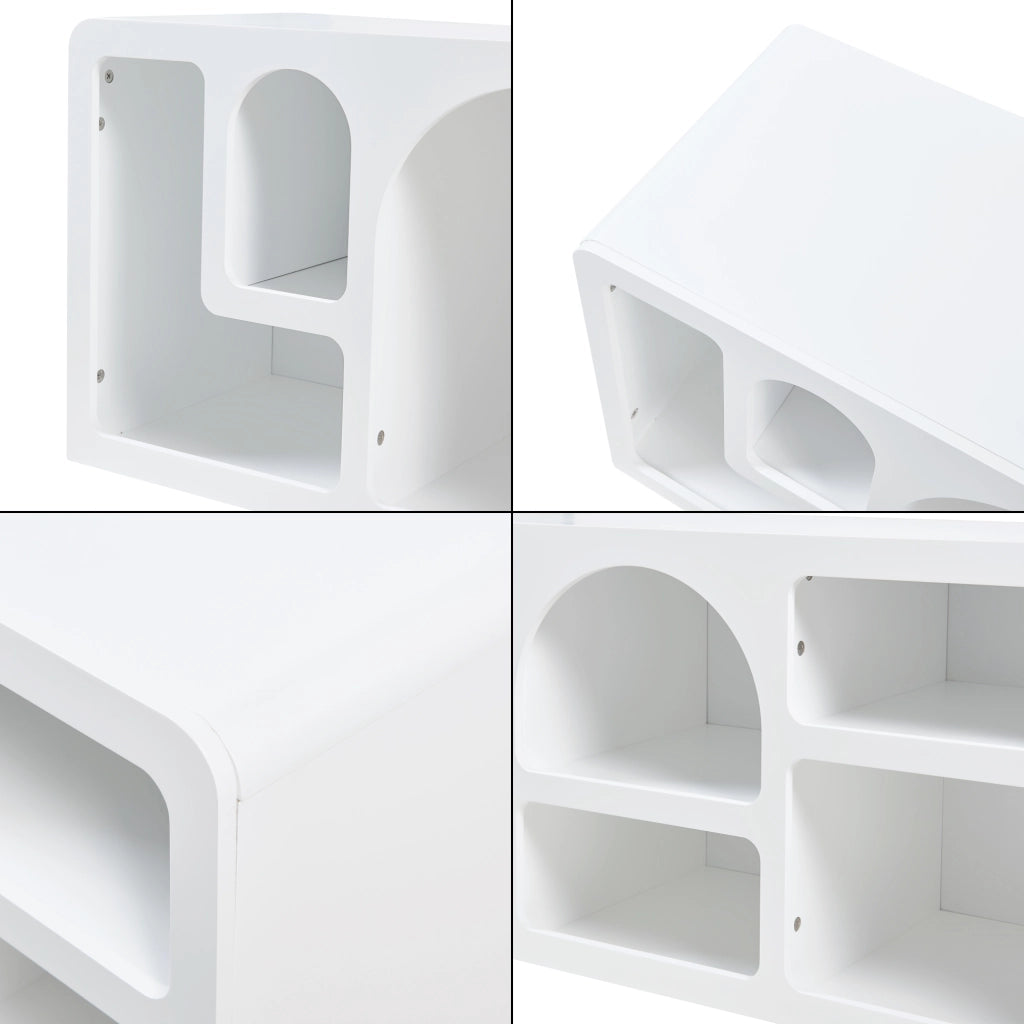 Mobile TV Vågå con 7 Scomparti Geometrici 140x40x48 cm Bianco [en.casa]