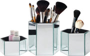 Set di Ospitalità per Pennelli e Cosmetici a Specchio a forma di Esagono - Contenitori in Argento - Unità di Organizzazione per la Casa e la Bagno - Pennaiole Moderne con 3 Dimensioni.