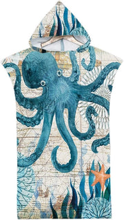 Poncho per uomo e donna, con capuccio e stampa oceano, realizzato in microfibra, per immersioni veloci e facile asciugatura, dimensioni H2 75x110cm