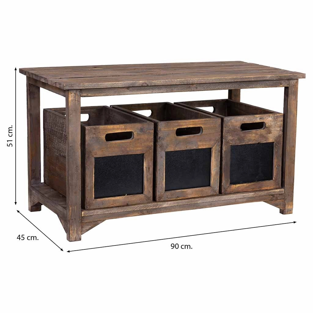Panchina in legno con 3 cassetti 90x45x51h cm