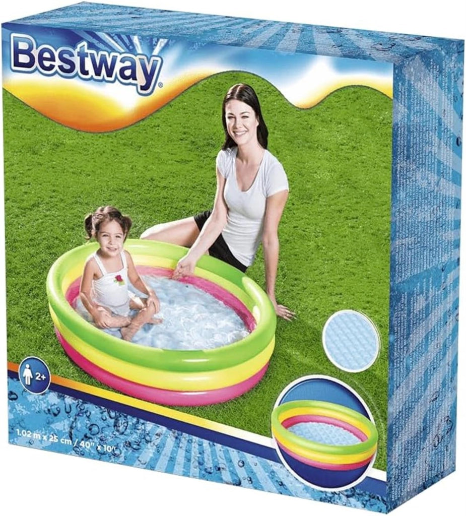 BESTWAY PISCINA SUMMER 3 ANELLI 102X25CM FONDO GONFIABILE FUORI TERRA IN GOMMA