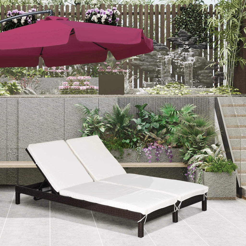 Lettino Prendisole 2 Posti ¨C Xylo ¨C Struttura Acciaio e Rattan, Schienale Regolabile, 196x120x28cm Marrone Bianco