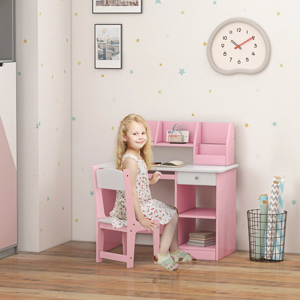 Scrivania bambini con sedia ergonomica cassetto ripiano tastiera 90x45x90 cm ¨C Xylo ¨C Rosa