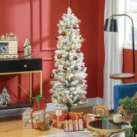 Albero di Natale Innevato con 263 Rami e Luci LED Bianche in Plastica e Metallo, Ø45x150 cm, Verde