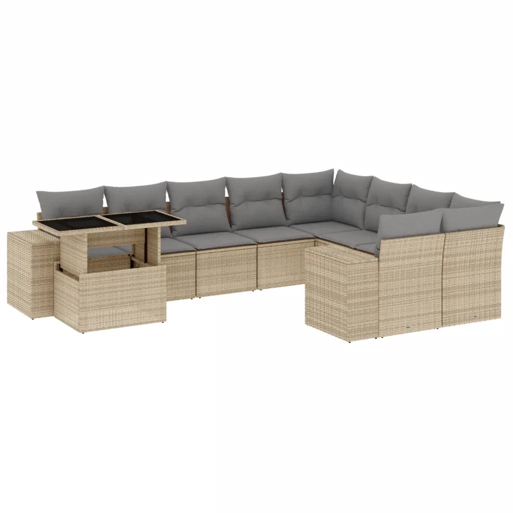 Set Divano da Giardino 10 pz con Cuscini Beige in Polyrattan 3269399