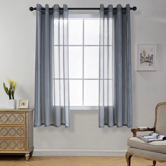 Set a tende da camera e soggiorno trasparenti decorativi - Voile tende - Faux pelle - Grigio - Camera da letto e soggiorno - 160 x 140 cm - 2 pezzi