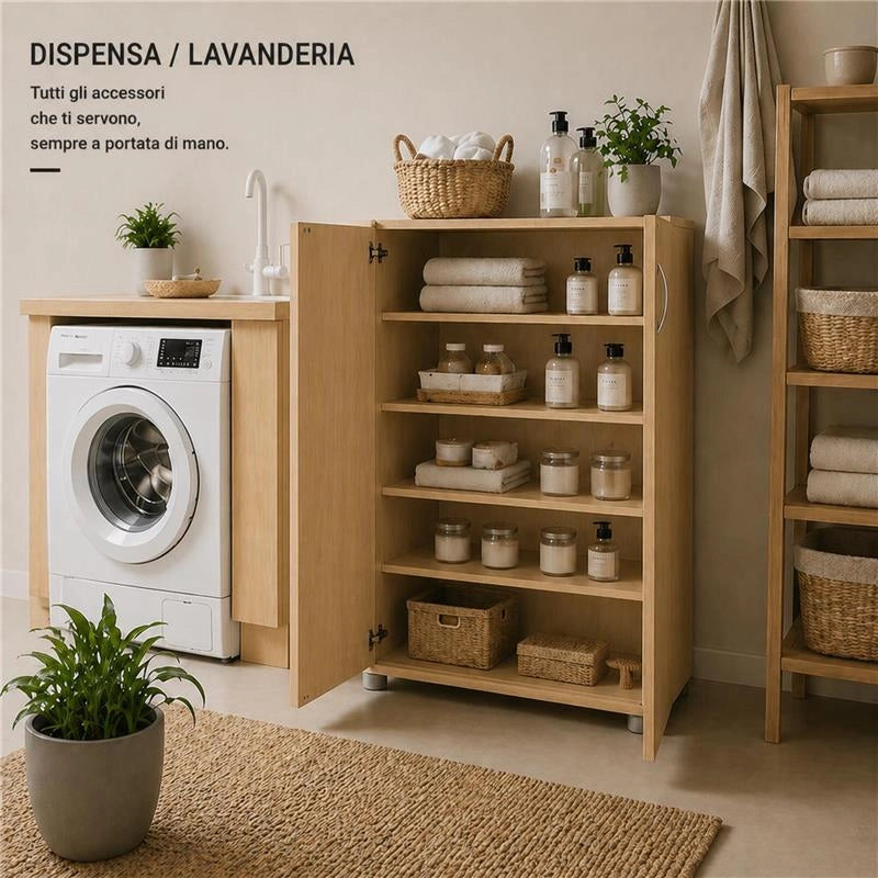 SCARPIERA IN MDF ROVERE CON CINQUE RIPIANI E DUE ANTE MISURE:60X30X83.5CM