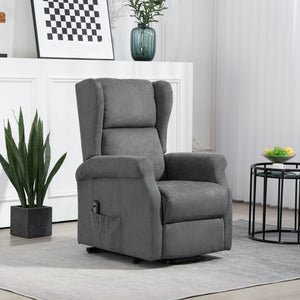 Poltrona Reclinabile Alzapersona 74x94x111 cm con Telecomando in Tessuto Effetto Lino Grigio Scuro