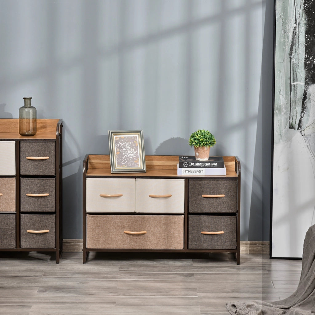 Cassettiera con 5 Cassetti in Tessuto ¨C Zephmum ¨C 87.5x29x58 cm Marrone e Beige