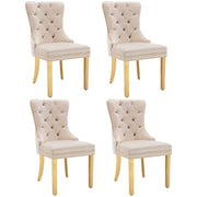Set di 4 Sedie da Pranzo; Schienale con Anello Decorativo e Borchie; Velluto e Metallo; Beige