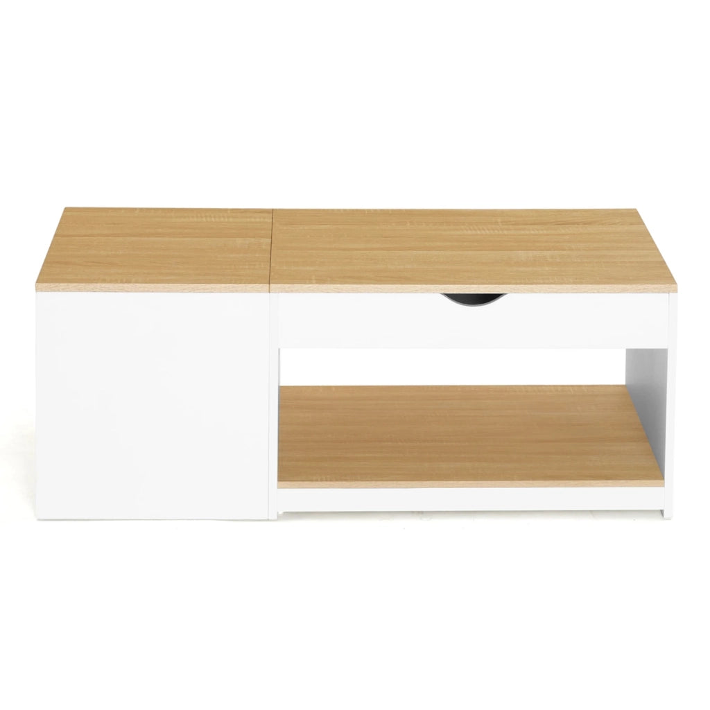 IDMarket - Tavolino ELEA a 2 ante sollevabili con struttura in legno bianco ed effetto faggio