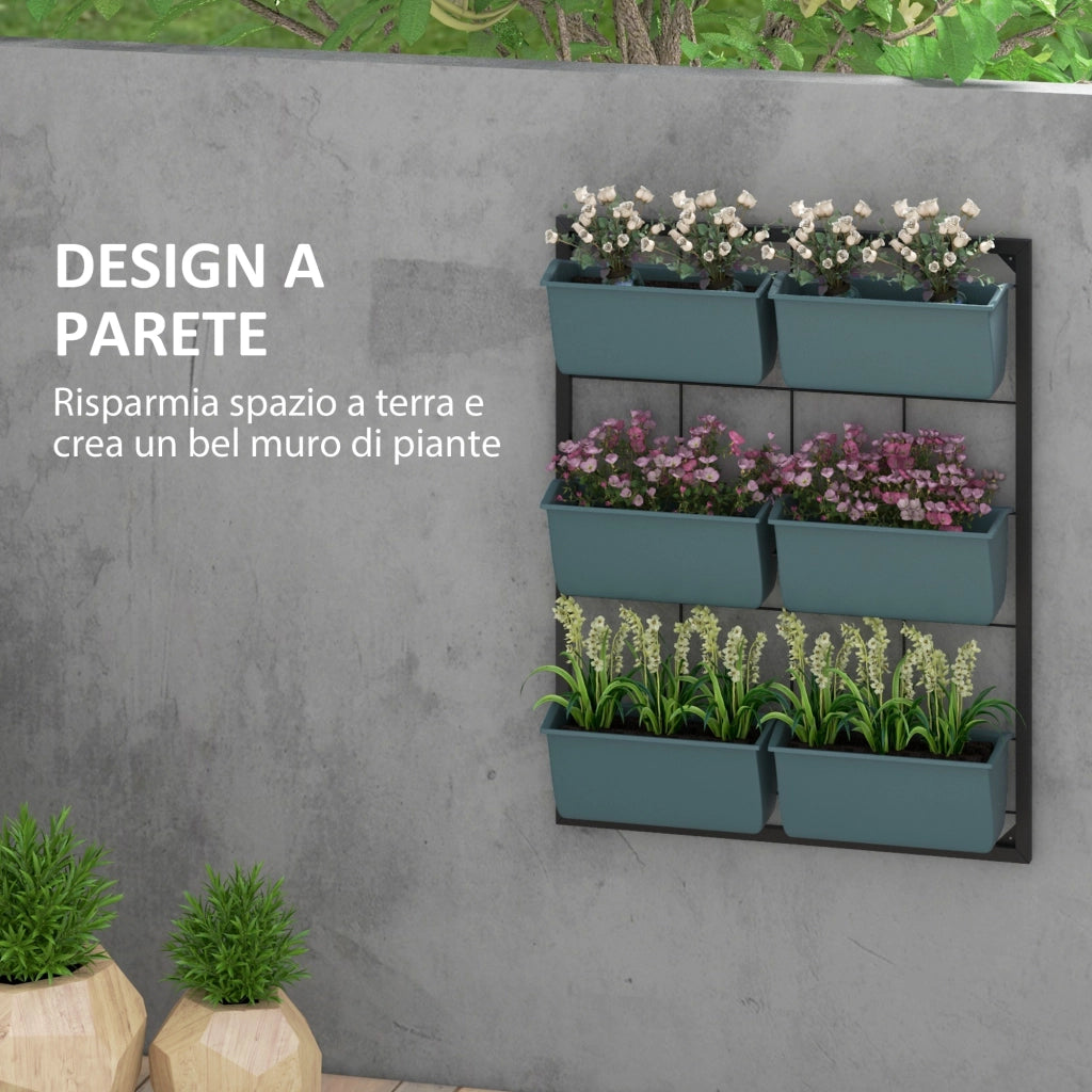 Orto Verticale 3 Livelli con 6 Vasi ¨C zephmum ¨C Acciaio e Plastica Verde 52x14x66cm
