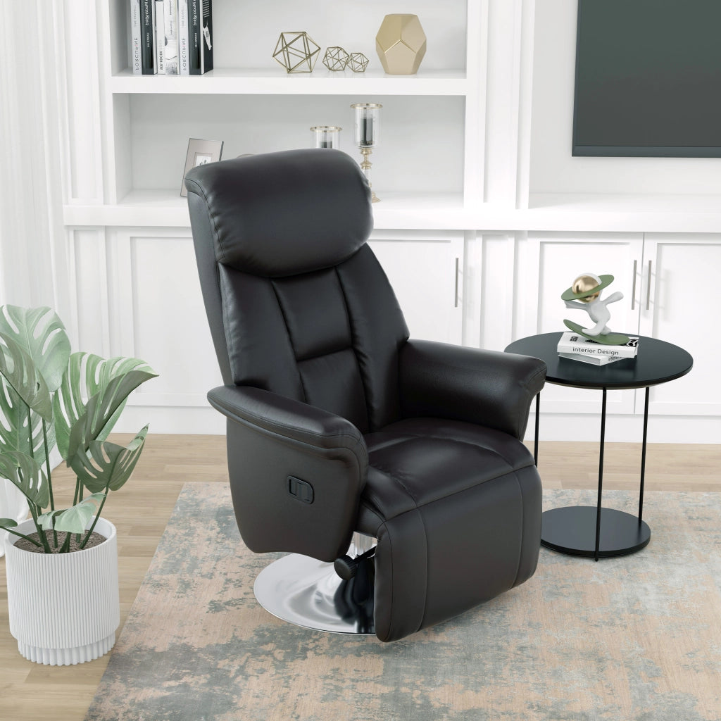 POLTRONA RELAX Girevole 360° 78x80x109 cm Pelle rigenerata Nera