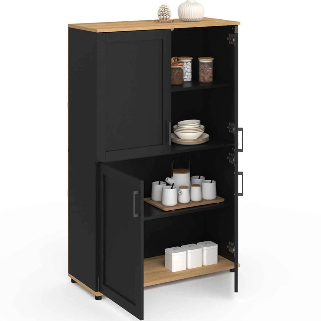 IDMarket - VITO Aparador de 2 puertas, negro y efecto haya H. 125 cm