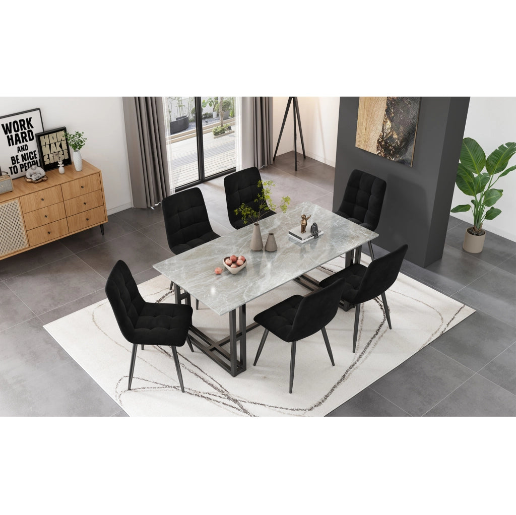 Set 4 sedie da pranzo in velluto nero con gambe in metallo