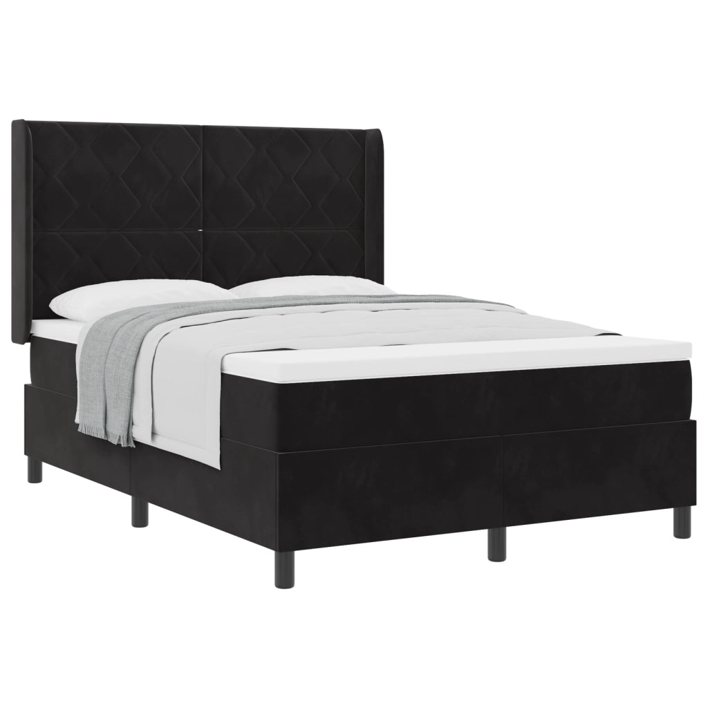 Letto Box Spring  con Materasso Nero 140x190 cm Velluto