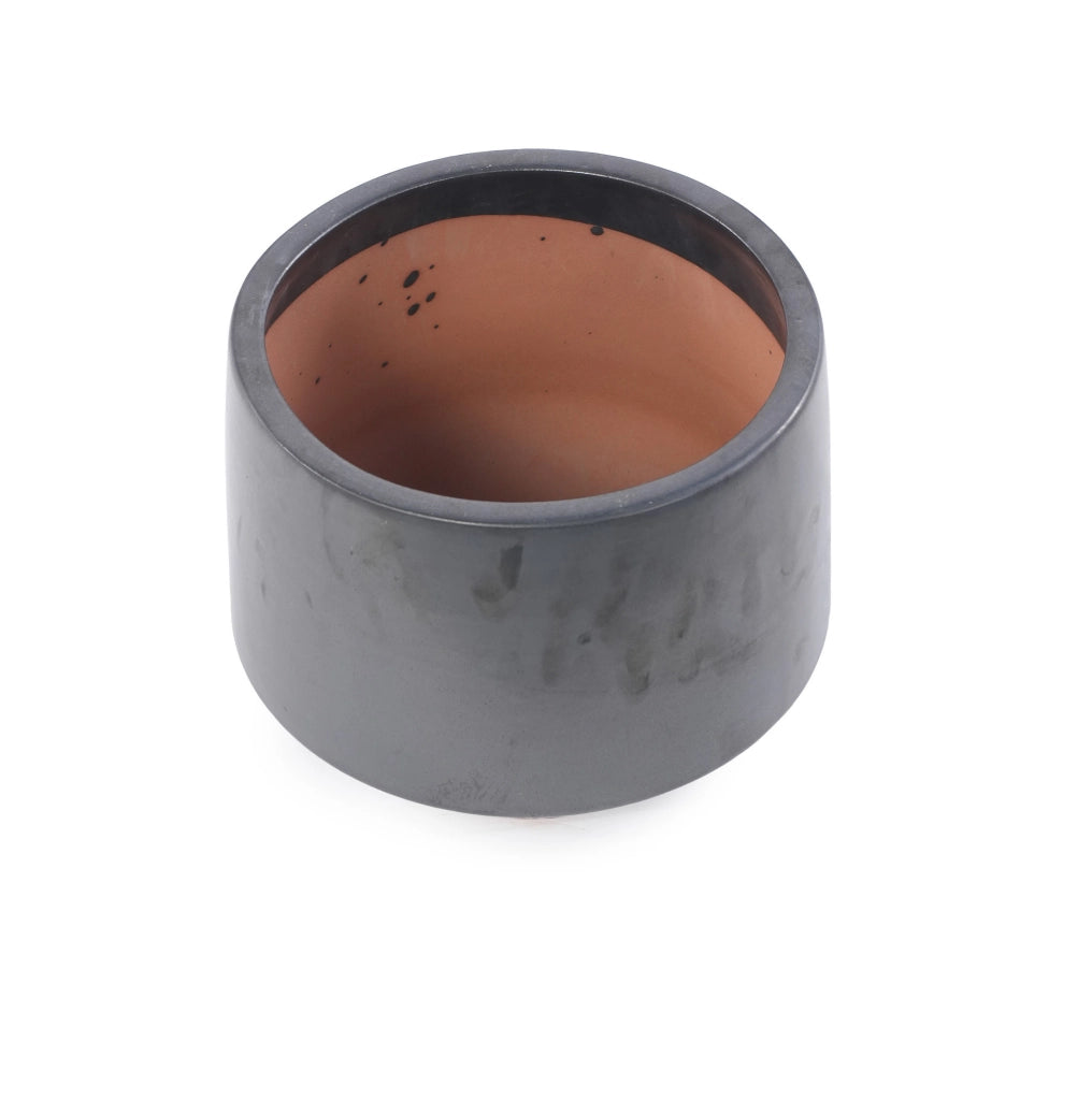 Vaso in ceramica artigianale opaco nero Ø 38 cm con fori di drenaggio, traspirante e resistente al gelo per piante da interno ed esterno
