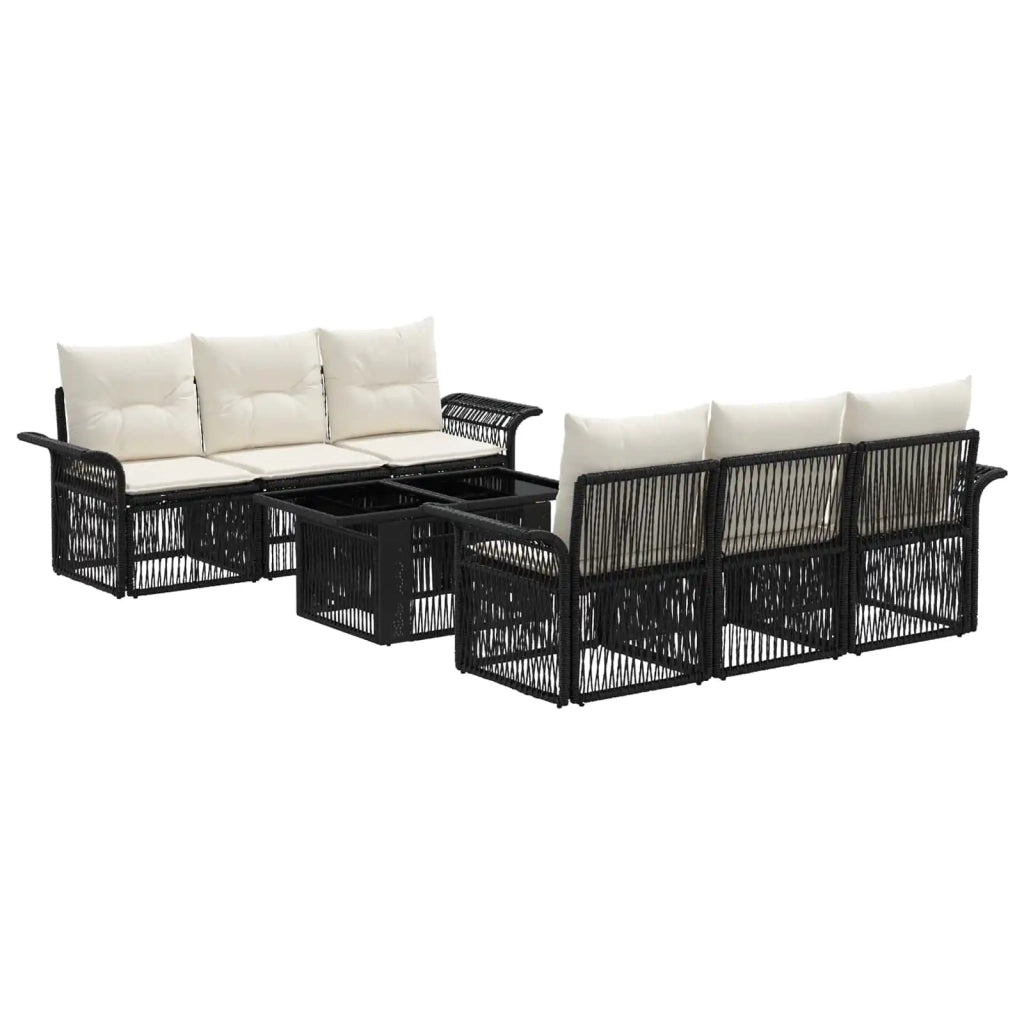 Set Divano da Giardino 7 pz Nero e Bianco Crema polyrattan 3436594