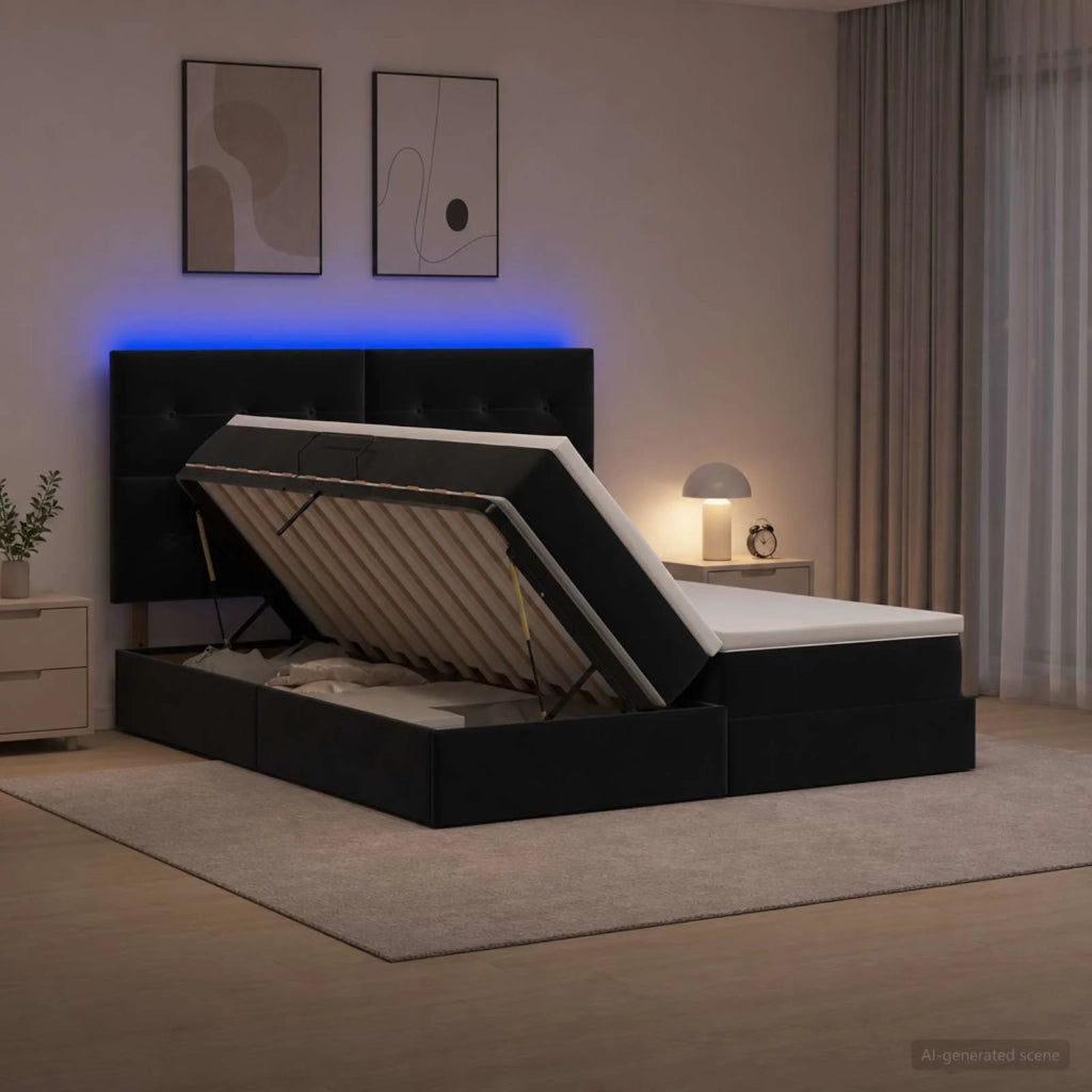 Letto con contenitore LED e materasso Nero 200 x 200 cm Velluto 3460274