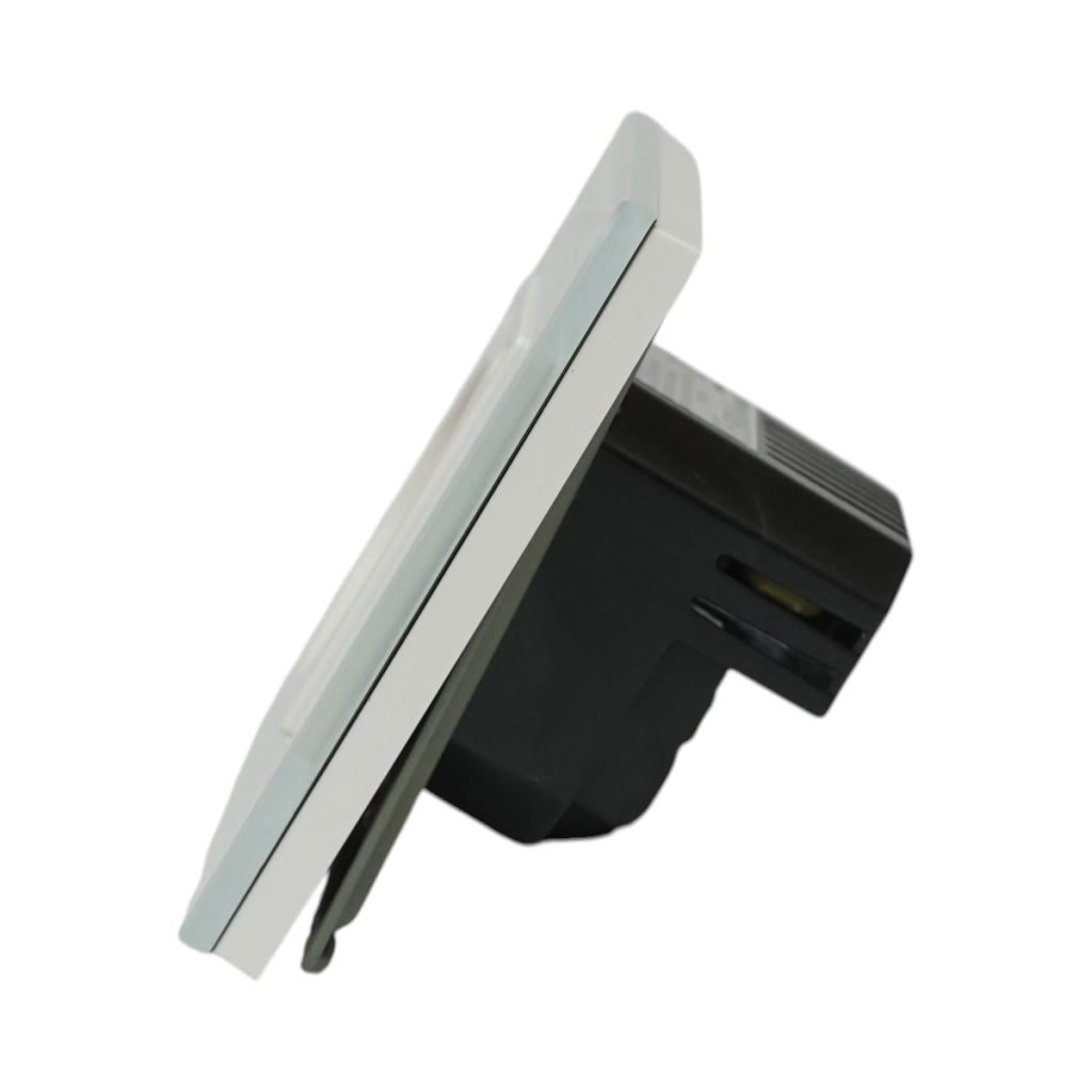 Presa Schuko da incasso bianca 220V, 16A, 2xUSB-C 20W ricarica rapida, cornice in vetro 86x86x34mm