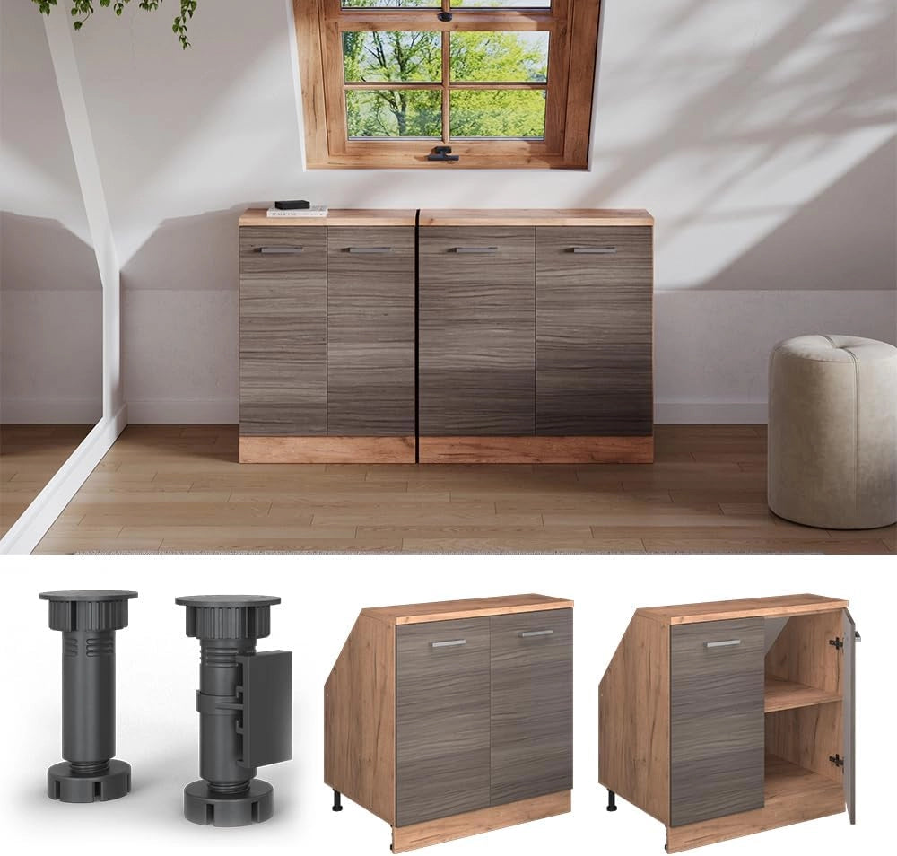 Mobile sottotetto Rion, Grigio nobile, 80 x 81.6 cm con 2 porte, carcassa 60 cm profondità, adatto per il salvaspazio sotto tetti spioventi