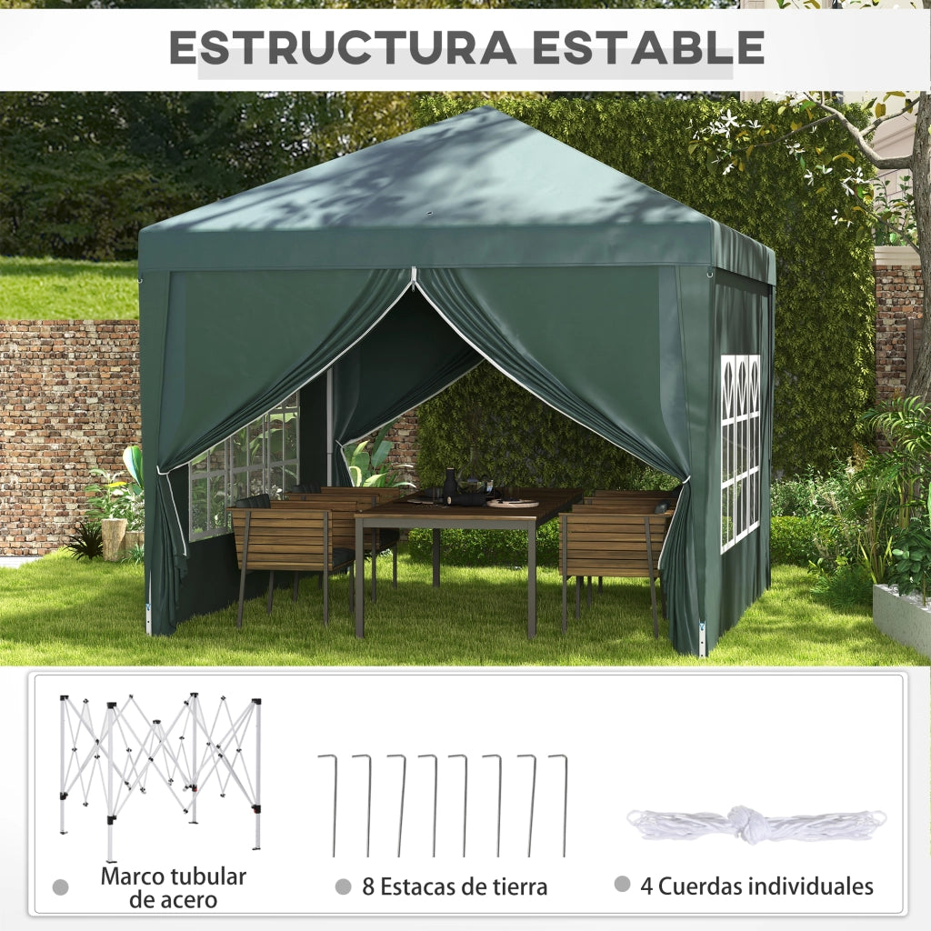 Gazebo Giardino Pieghevole 3x3 m Verde con 4 Pareti ¨C zephmum ¨C Polipropilene Impermeabile Anti-UV