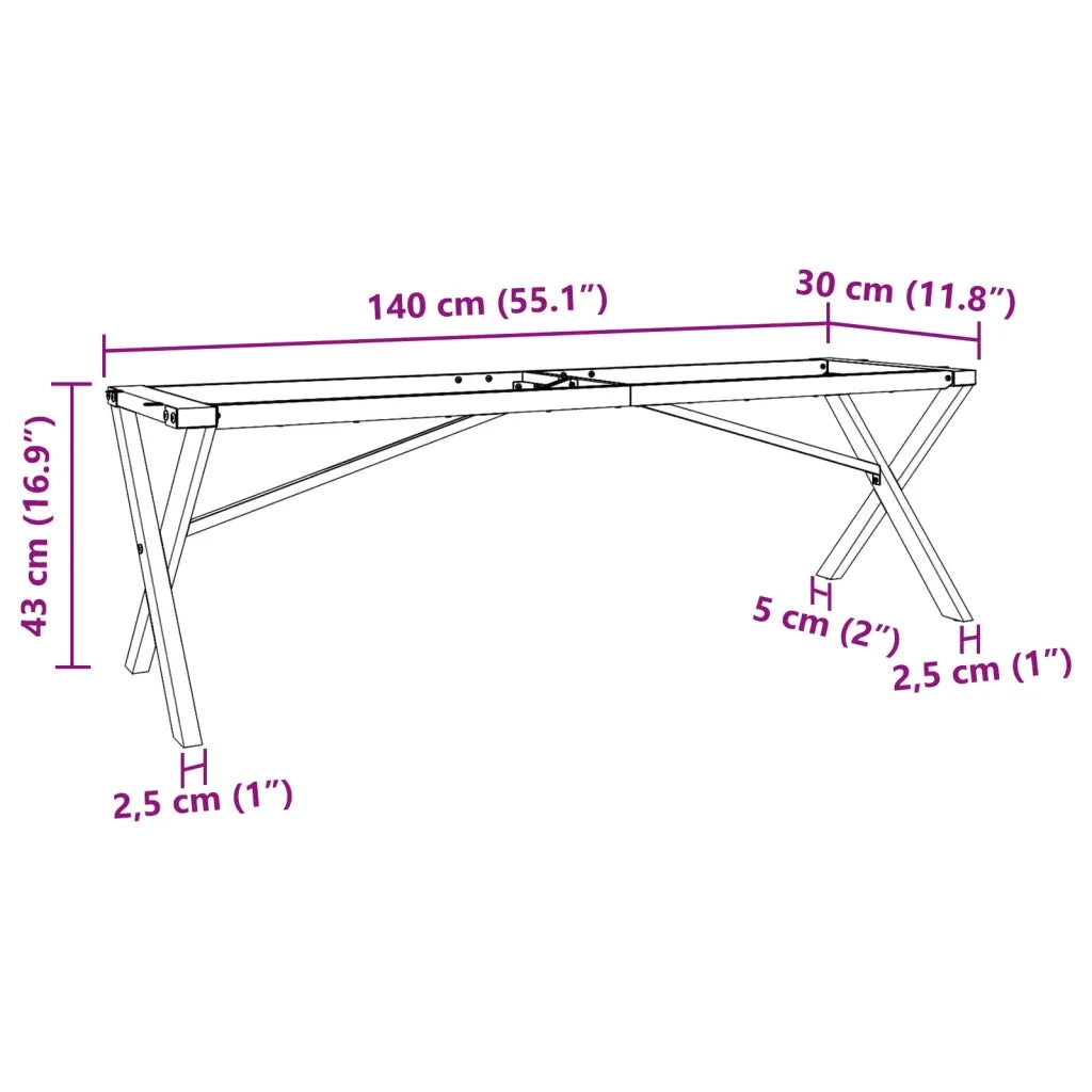 Telaio Gambe a X per Tavolino da Salotto 140x30x43cm in Acciaio 357902