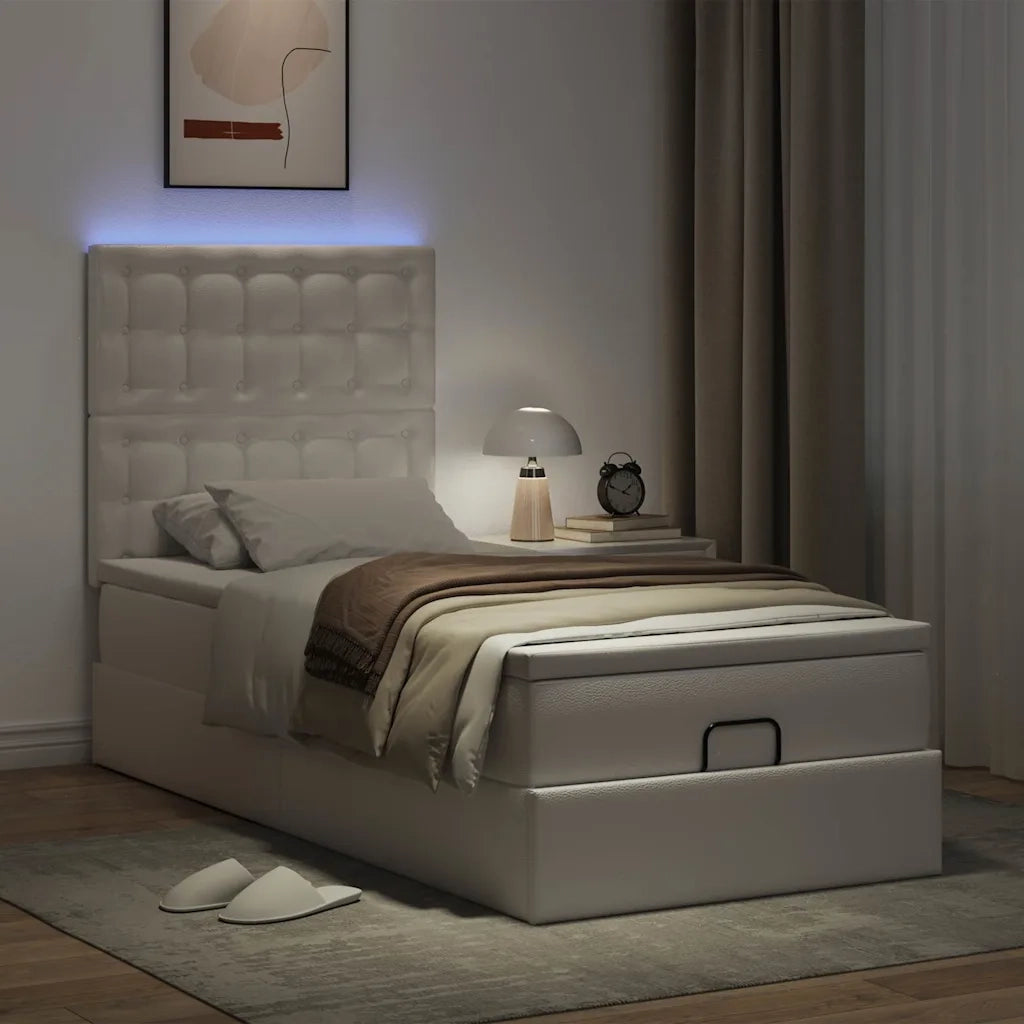 Struttura Letto Pouf con Materasso Bianco 80x200 cm Similpelle 3313821
