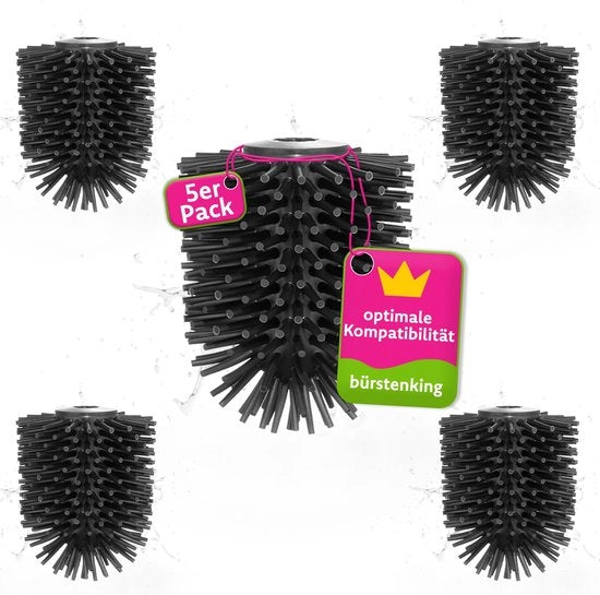 Set di cime di spazzola in silicone per WC, 63 mm, set di cime di spazzola per WC adatto per M12, cime di spazzola in silicone sostitutive, con filo in silicone M12, 5 pezzi, nero