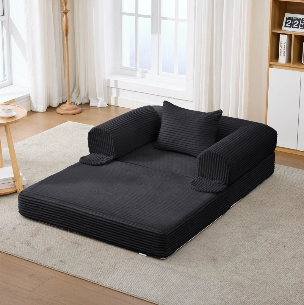 Poltrona letto singola trasformabile 2 in 1 in velluto a coste con cuscino, pratica e salvaspazio