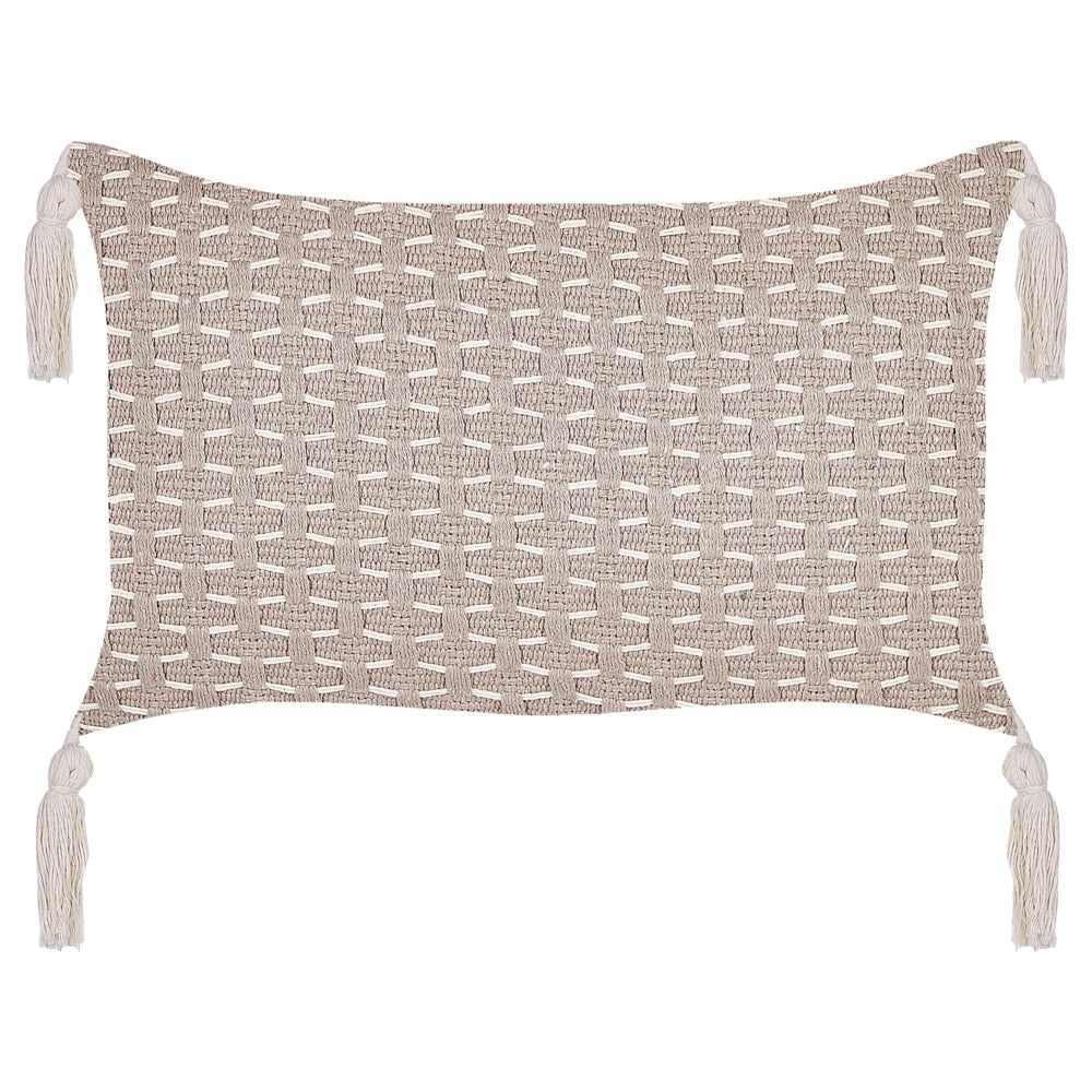 Set di 2 cuscini in tessuto di poliestere tortora 45 x 25 cm con nappe e imbottitura soggiorno camera da letto