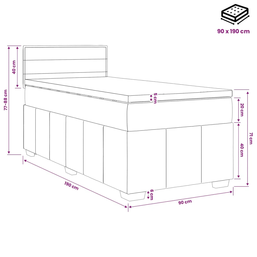 Letto box spring con materasso Crema 90 x 190 cm Tessuto 3451099