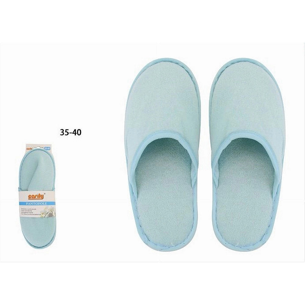 Trade Shop - Coppia Pantofole Ciabatte Bagno Chiuse Tessuto Azzurro Taglia 35-40 Stanza 79688 -