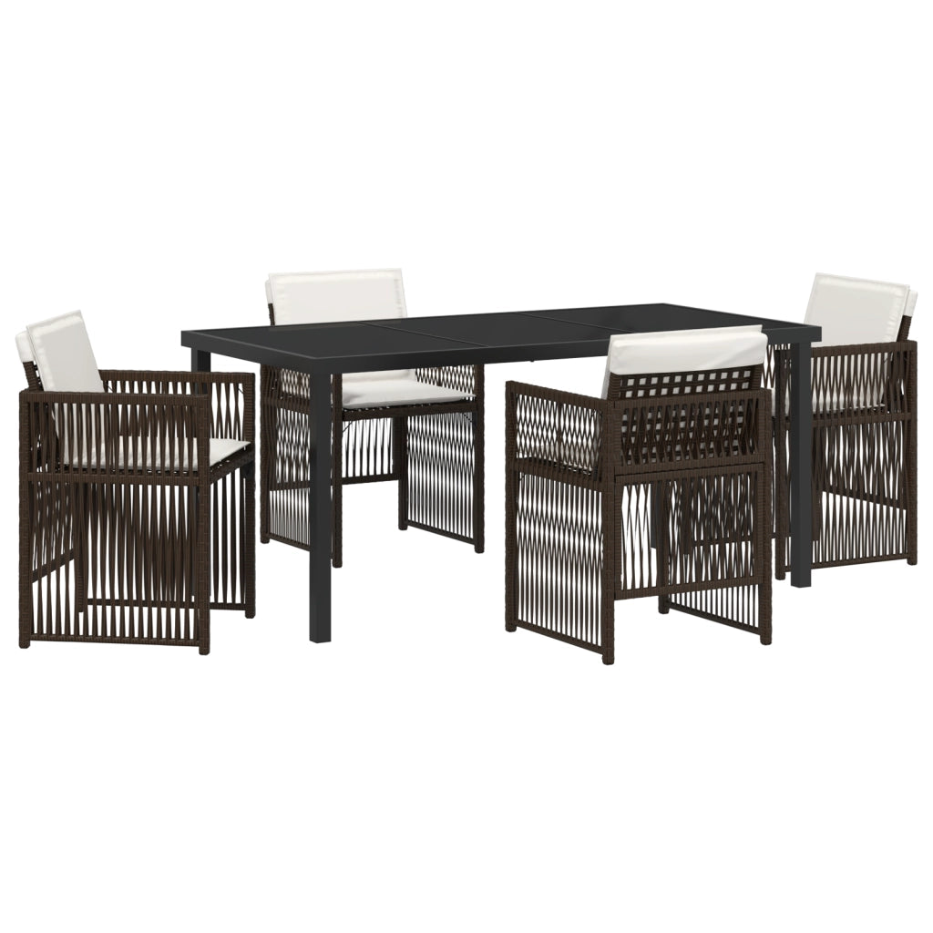 Set da Pranzo da Giardino  5 Pezzi con Cuscini Marrone Poli Rattan