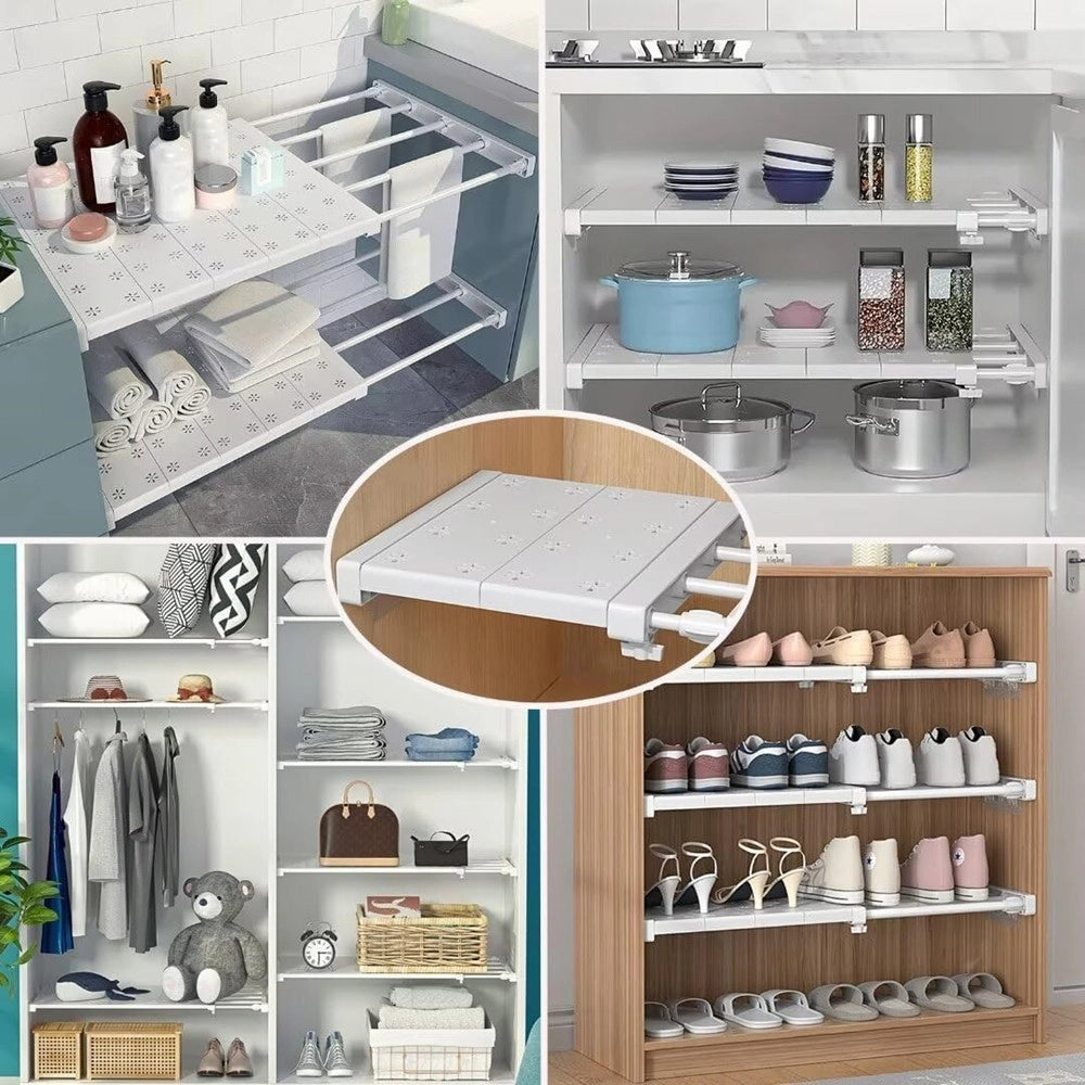 Trade Shop - Mensola Scaffale Espandibile Per Armadio Cucina Bagno Larghezza 24cm Regolabile 48-80cm -