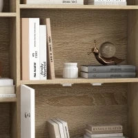 Libreria scandinava mobile da parete con 5 nicchie, armadietto, 2 porte, piedi inclinati ,80L x 23,5P x 123A cm, Rovere