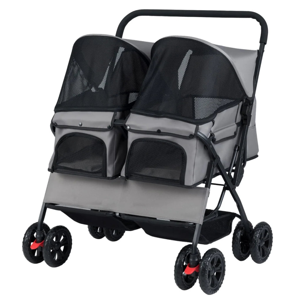 Passeggino doppio per cani pieghevole 80 x 72 x 101 cm comodo da usare massima sicurezza alluminio grigio 20_0017128