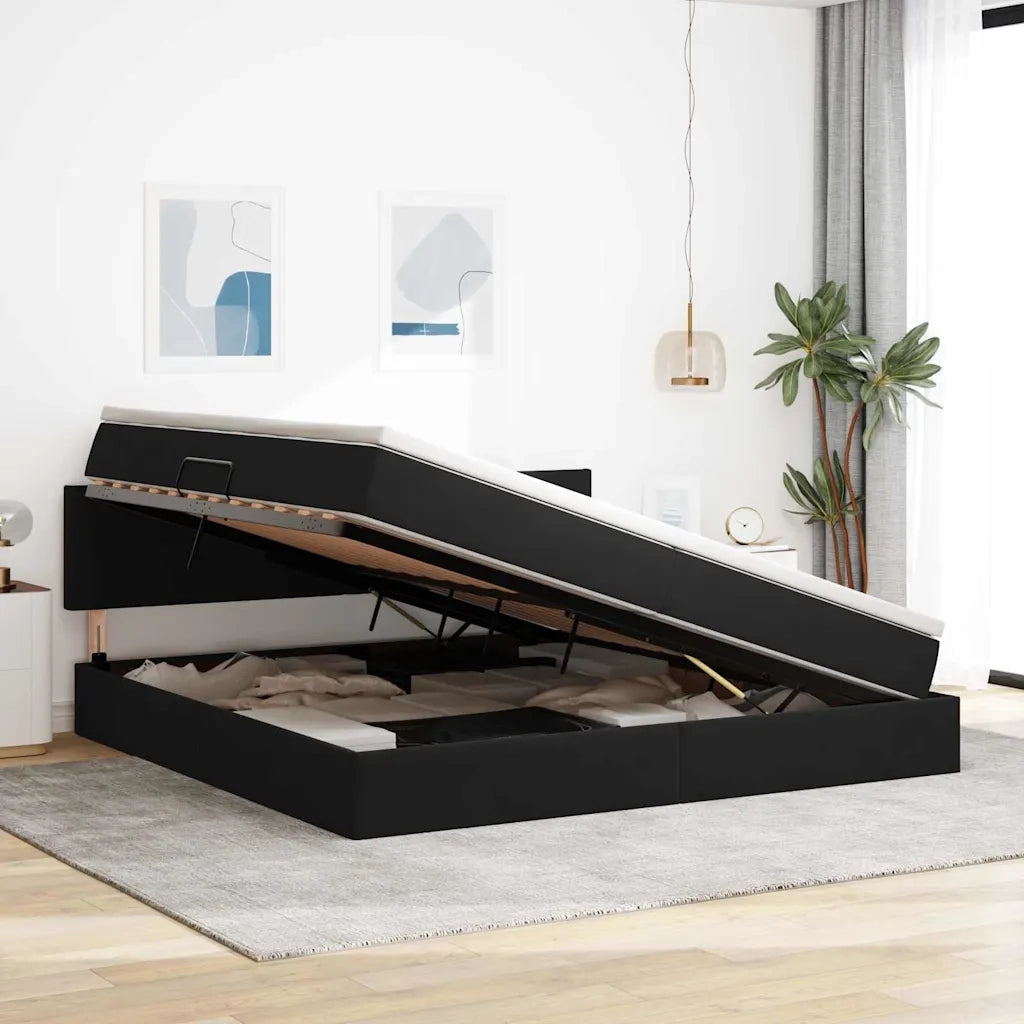 Letto con contenitore LED e materasso Nero 200 x 200 cm Velluto