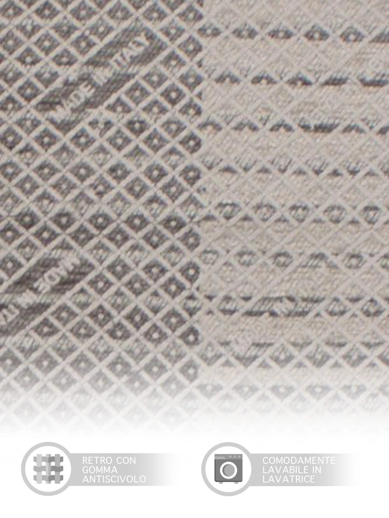 Tappeto Arredo Moderno Morbido in Ciniglia Ingresso Antiscivolo Prodotto Italiano  Soggiorno Camera Salotto Disegni Piazzati Cotone Varie Misure Grande Neon/Antracite - 65x300 cm