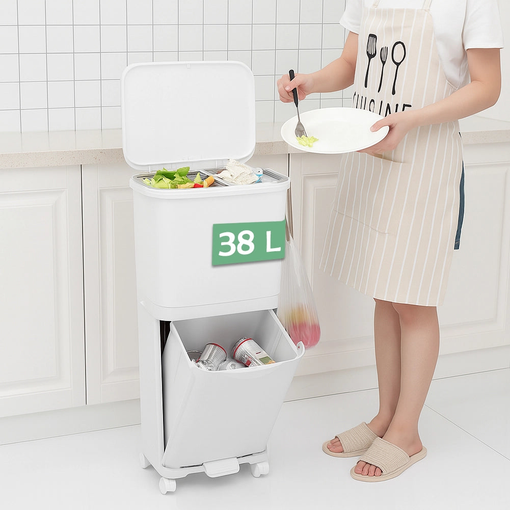 Pattumiera da Cucina Doppio Bidone 38 L Secchio Separazione Rifiuti Salvaspazio