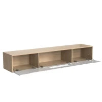 Mobile TV Moderno in Bianco Lucido e Legno, Illuminazione LED a Cambio Colore, 180x35x30 cm, Bianco