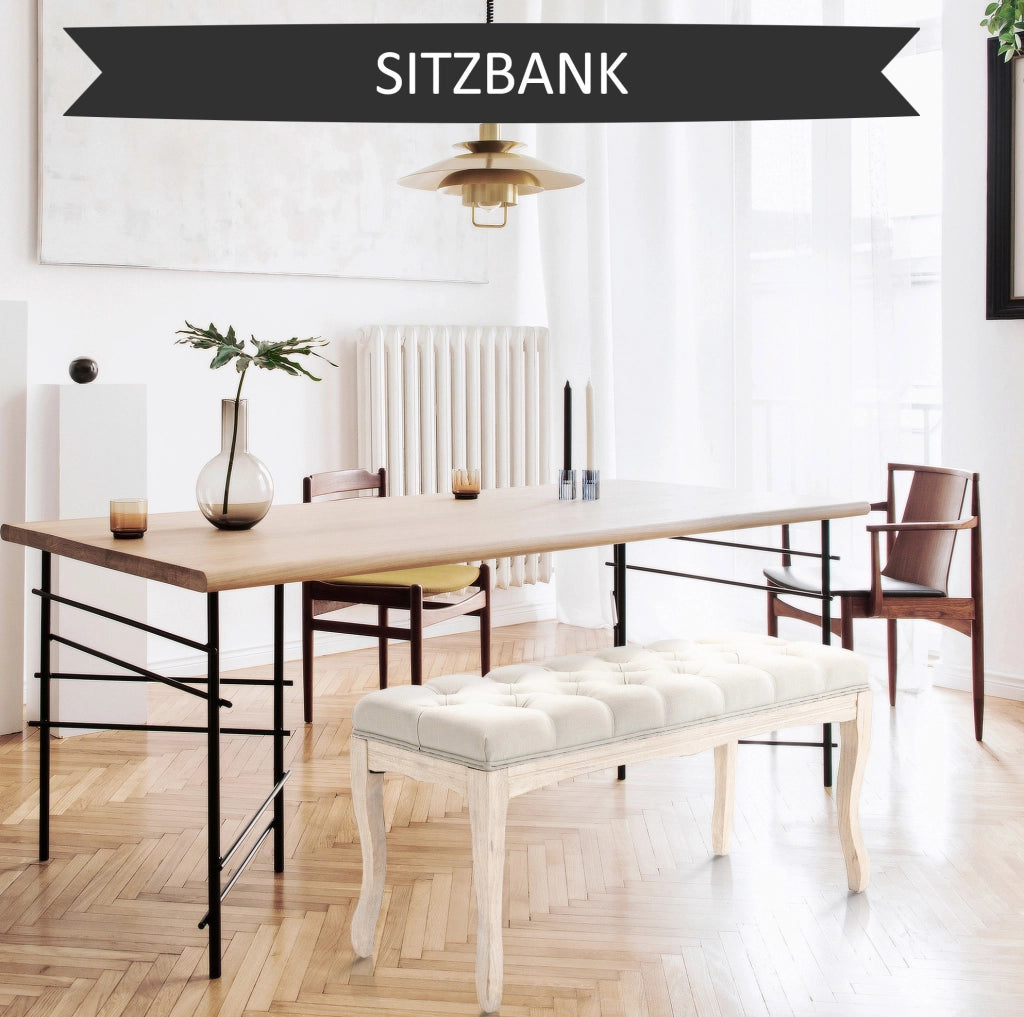 Panca imbottita beige stile francese 110x40x48 cm