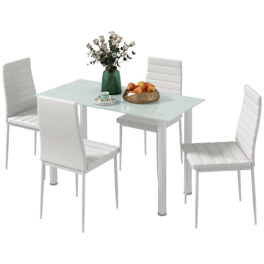 Tavolo da pranzo allungabile con set di 4 sedie ¨C zephmum ¨C bianco, vetro, 90x200