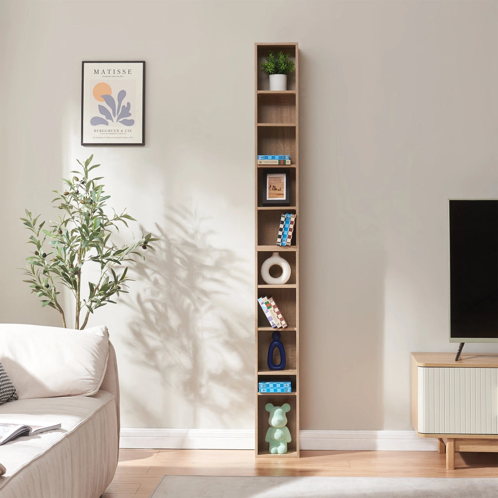 Scaffale a Colonna Tynset con 10 Scomparti per CD DVD 187x20x17 cm Effetto Rovere Sonoma [en.casa]