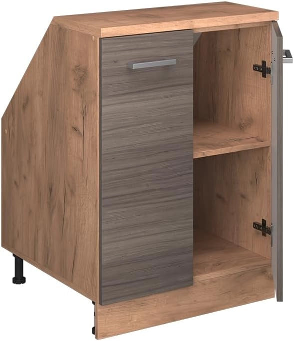 Mobile sottotetto Rion, Grigio nobile, 60 x 81.6 cm con 2 porte, carcassa 60 cm profondità, adatto per il salvaspazio sotto tetti spioventi