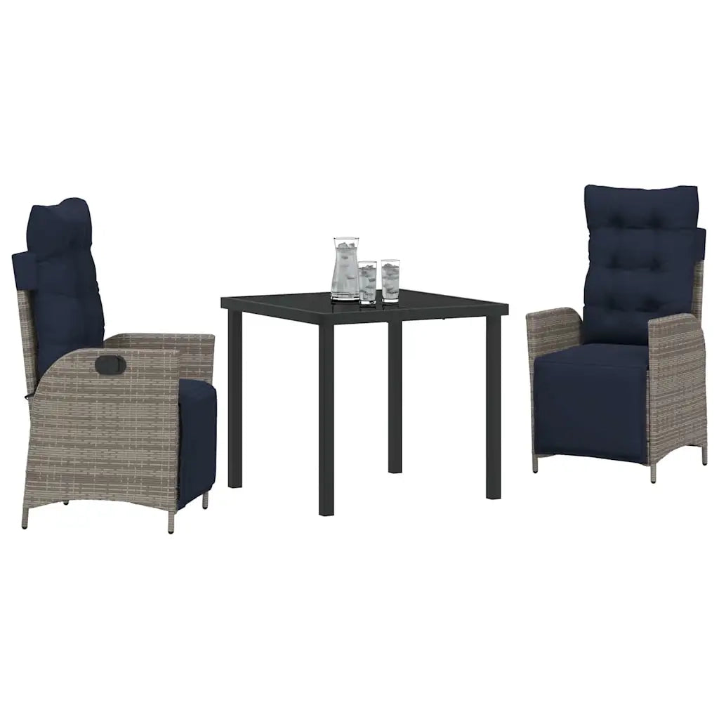 Set da Pranzo per Giardino 3 pcs Grigio e Nero Rattan